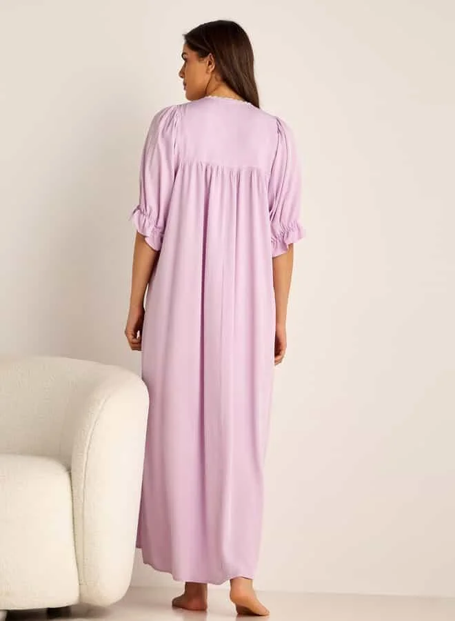 Splash FAV Lace Detail Maternity Night Gown with Puff Sleeves