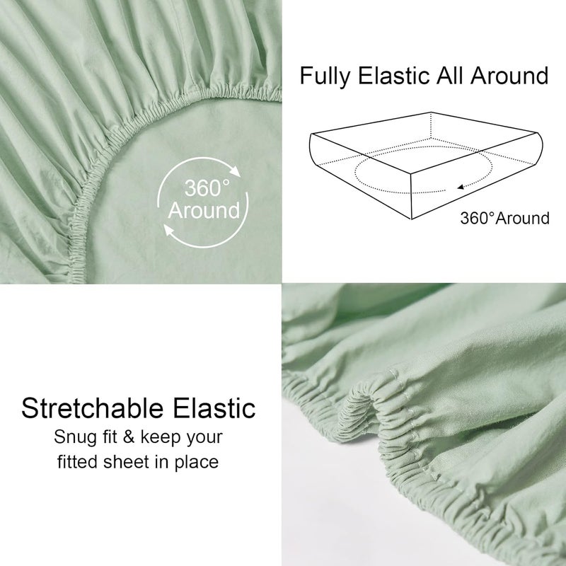 PHF 100% Garment Washed Cotton Fitted Sheet Full Size (137cm x 190cm), Cozy Cloud Soft Bottom Sheet with Elastic 40cm Deep Pocket, Easy Fit and Breathable, without Pillowcase, Artemisia Green - Image 5