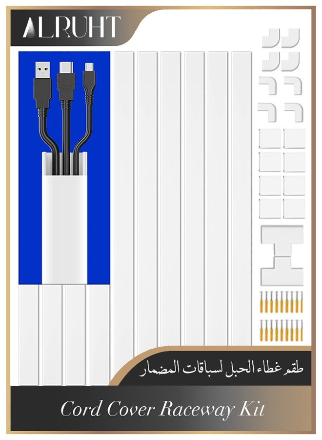 Alruht Cord Cover Raceway Kit, 4m Cable Cover Channel, Paintable Cord Concealer System Cable Hider, Cord Wires, Hiding Wall Mount TV Powers Cords in Home Office, Can hold 2-3 cables - Image 1