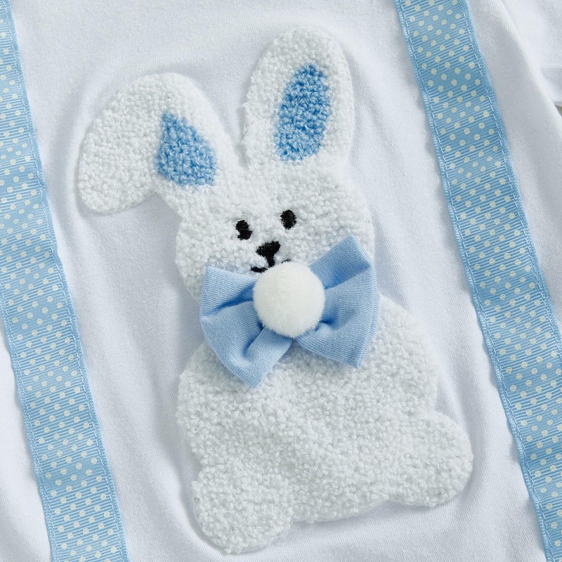 Bonangber Baby Boy Easter Outfit Short Sleeve Romper Newborn Bunny Outfit Jogger Pants Set Cute My First Easter Baby Boy Outfit(A-Blue,0-3 Months) - Image 3