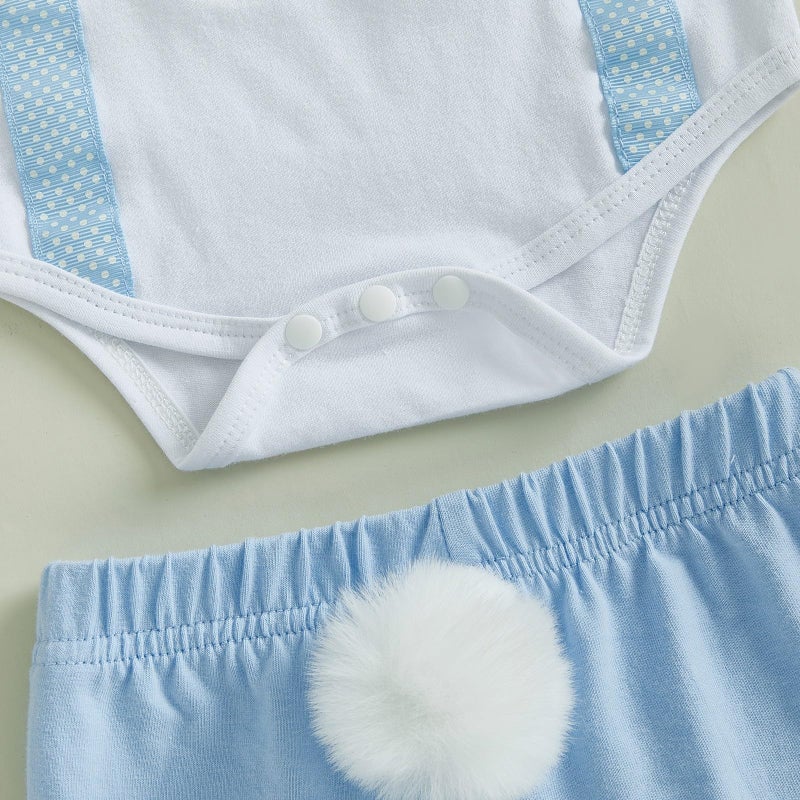 Bonangber Baby Boy Easter Outfit Short Sleeve Romper Newborn Bunny Outfit Jogger Pants Set Cute My First Easter Baby Boy Outfit(A-Blue,0-3 Months) - Image 4