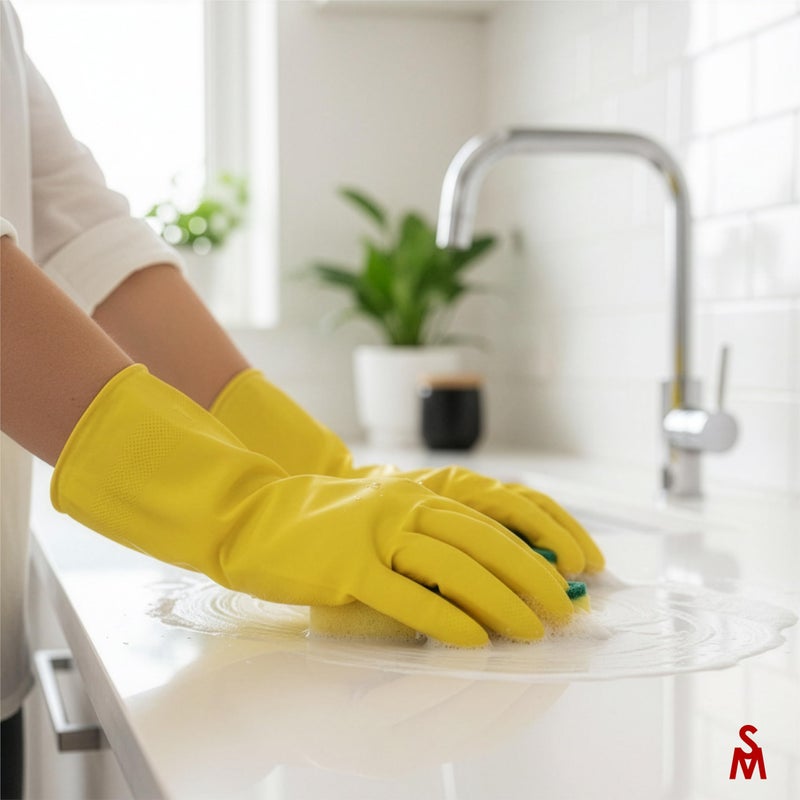 SteadMax 3/6 Pairs Cleaning Gloves, Reusable Natural Rubber Dish Gloves, Waterproof Latex Non-Slip Dishwashing Gloves for Kitchen and Household (Large, 3 Pack) - Image 2