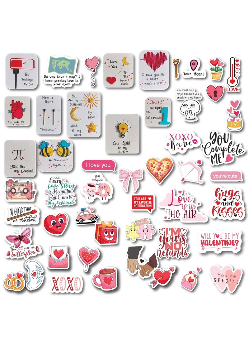 D2c D2C Valentines Day Sticker Pack 58 Pieces LoveThemed Waterproof Decals Romantic Designs for LaptopsJournals Scrapbooks Gift Wrapping Aesthetic Couple Heart Designs  - Image 1
