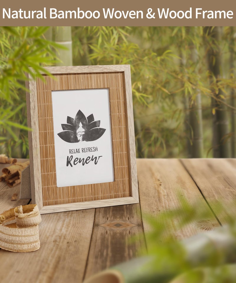 Sonefreiy Boho 4x6 Picture Frame  4 x 6 Picture Frames for Wall  Photo Frame Natural Bamboo Woven Tabletop Display  Gift for Family Mom Dad Grandma Friends
