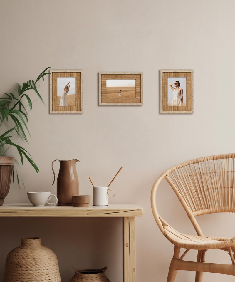 Sonefreiy Boho 4x6 Picture Frame  4 x 6 Picture Frames for Wall  Photo Frame Natural Bamboo Woven Tabletop Display  Gift for Family Mom Dad Grandma Friends