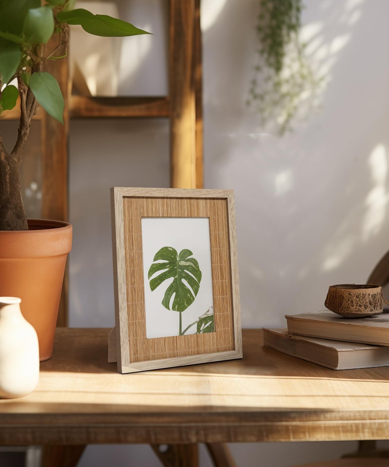Sonefreiy Boho 4x6 Picture Frame  4 x 6 Picture Frames for Wall  Photo Frame Natural Bamboo Woven Tabletop Display  Gift for Family Mom Dad Grandma Friends