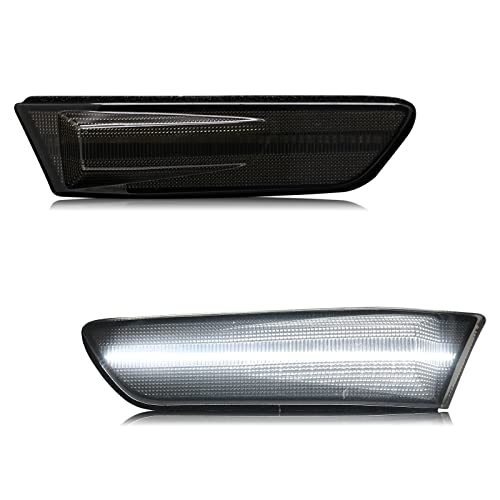 SHINEFIT White LED Side Marker Light Replacement for IN FI NI TI G35 2DR Coupe 2003-2007, Smoke Front Bumper Marker Lamp Compatible with Skyline V35 Coupe 2002-2007 - Image 1