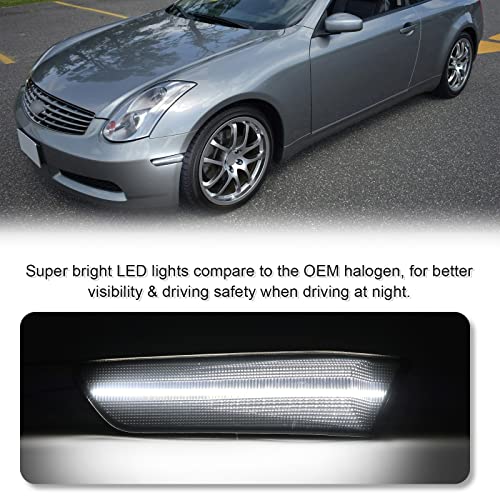 SHINEFIT White LED Side Marker Light Replacement for IN FI NI TI G35 2DR Coupe 2003-2007, Smoke Front Bumper Marker Lamp Compatible with Skyline V35 Coupe 2002-2007 - Image 2