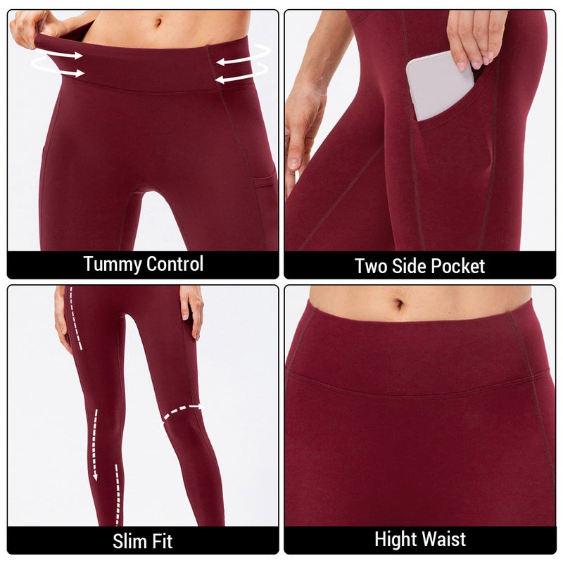2pcs Women High Waisted Yoga Leggings Fleece Workout Pants Warm Yoga Pants with Pockets - Image 2