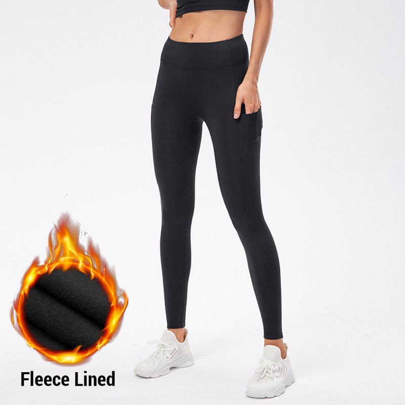 2pcs Women High Waisted Yoga Leggings Fleece Workout Pants Warm Yoga Pants with Pockets - Image 3