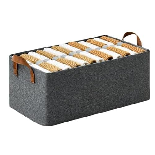 Avideco AVIDECO Wardrobe Organizer For Clothes With Metal Frame Rectangle Storage Baskets For Clothing Fabric Storage Box With Handles Shelf Basket For Storage Clothes Pants Jeans Sweater Grey Pack of 1  - Image 1