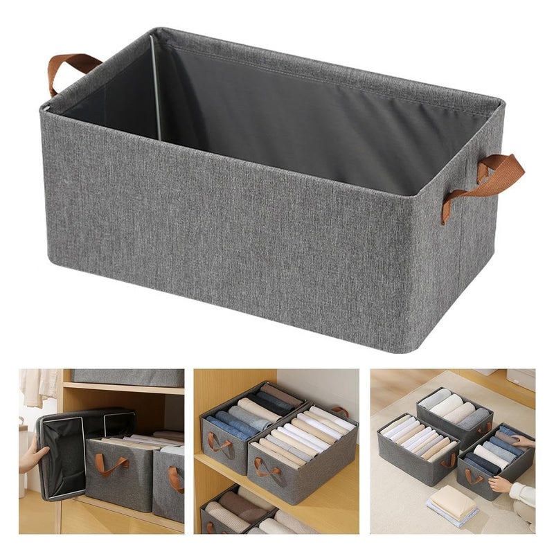 Avideco AVIDECO Wardrobe Organizer For Clothes With Metal Frame Rectangle Storage Baskets For Clothing Fabric Storage Box With Handles Shelf Basket For Storage Clothes Pants Jeans Sweater Grey Pack of 1  - Image 2
