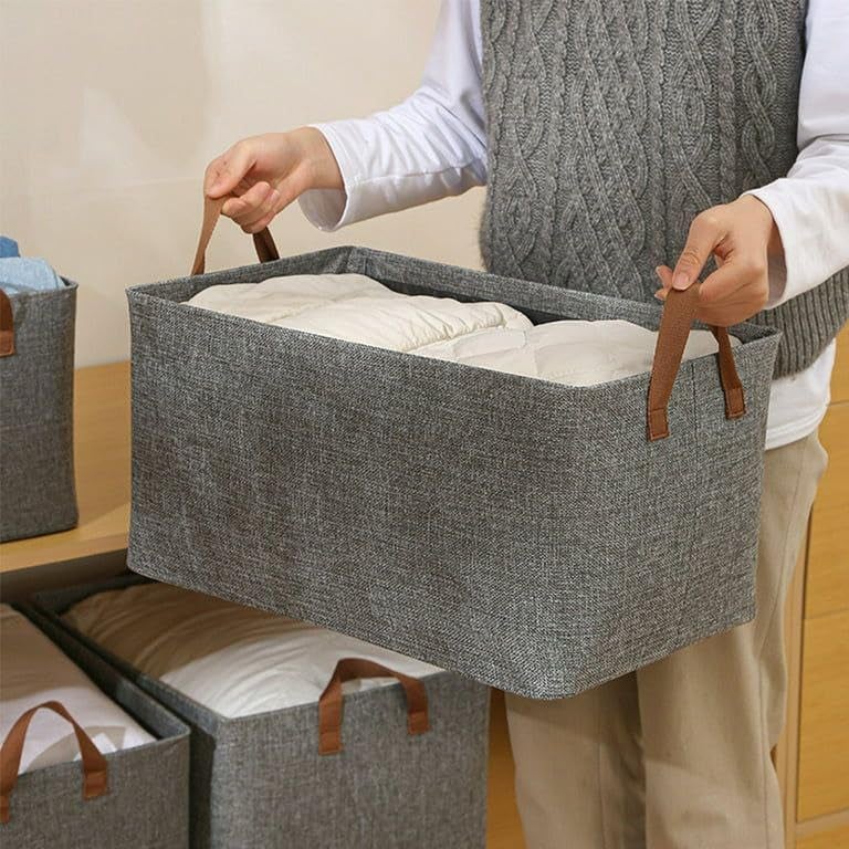 Avideco AVIDECO Wardrobe Organizer For Clothes With Metal Frame Rectangle Storage Baskets For Clothing Fabric Storage Box With Handles Shelf Basket For Storage Clothes Pants Jeans Sweater Grey Pack of 1  - Image 3