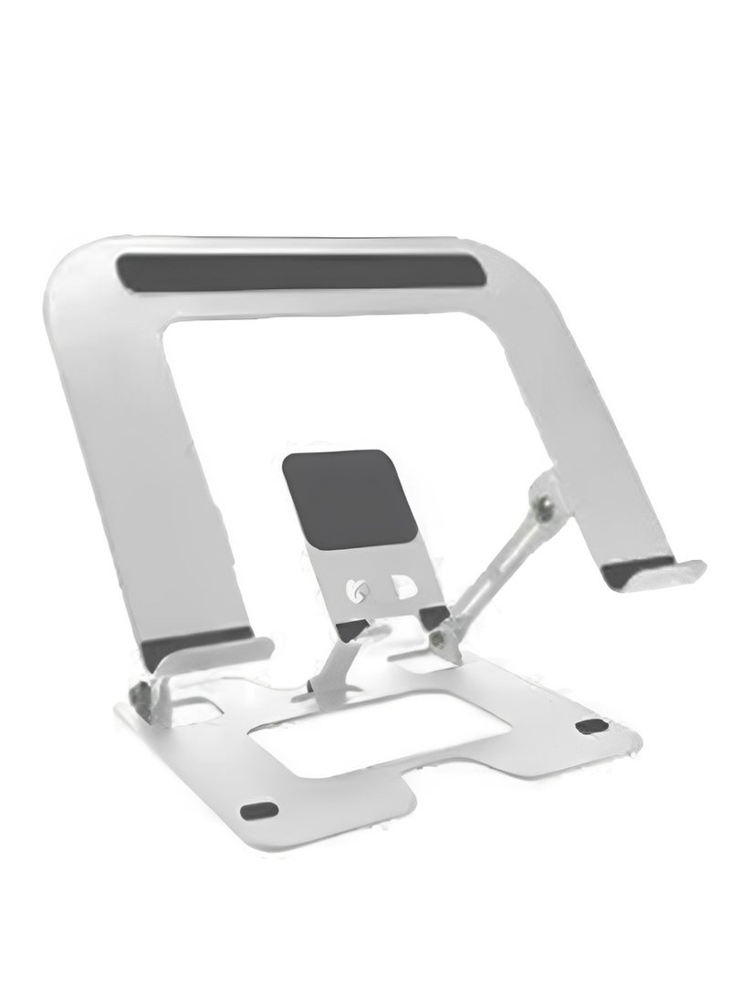 Foldable tablet and mobile stand with a stylish metal design, 180° rotation for an ideal viewing experience, supports ventilation to cool devices and preserve their lifespan, suitable for all mobile devices, easy to store and carry, and ideal for studying, working, or watching content anywhere
