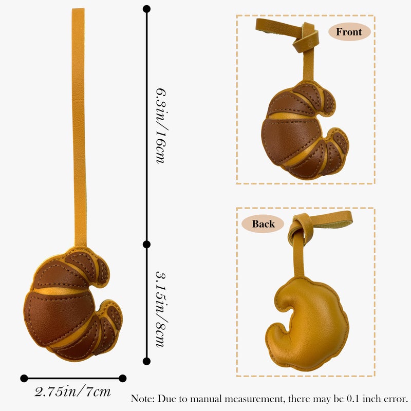Yonuni Handmade Leather Croissant Bag Charm, Cute Brown Bread Keychain for Handbags Backpack Purses Accessories Charm, Fashion Food-Themed Gift Idea Decoration - Image 3