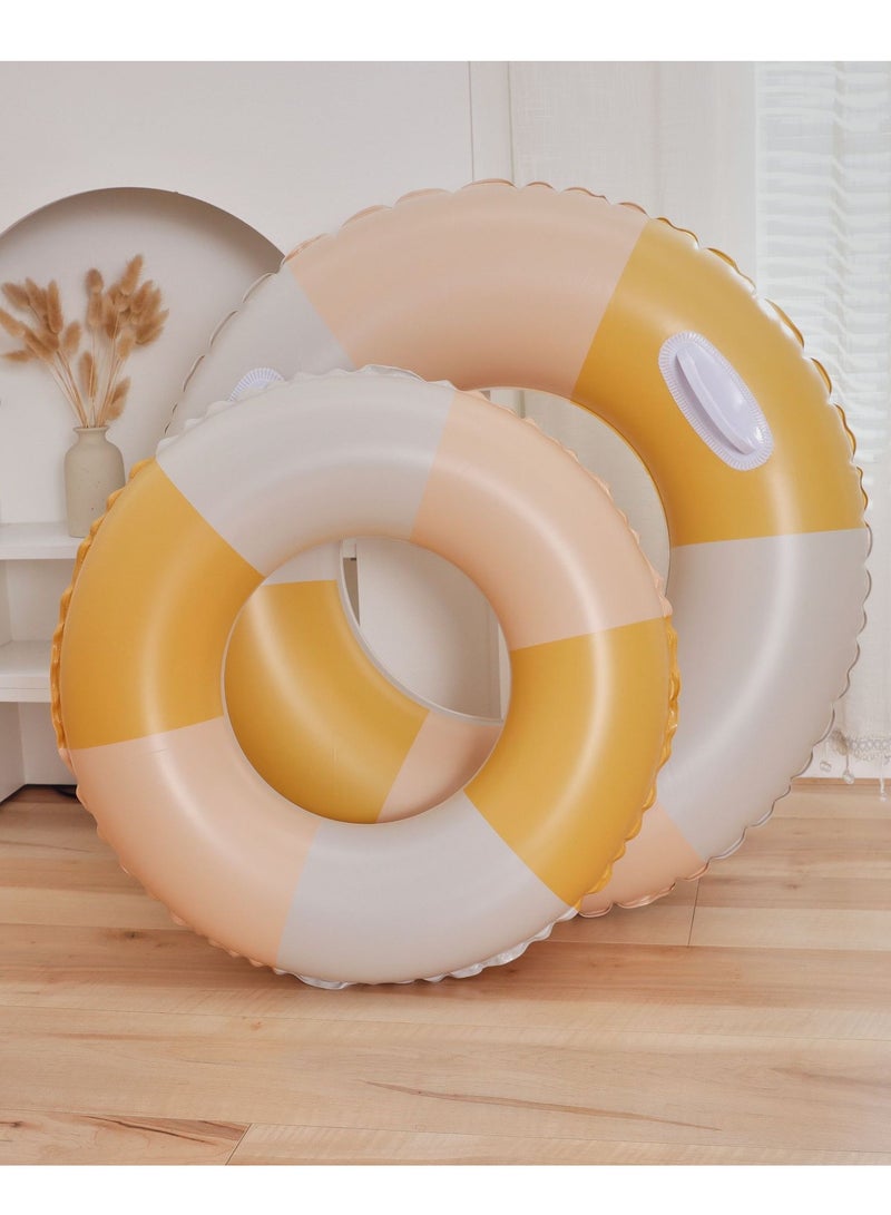 90CM Yellow Stripe Printed Green Swimming Ring Inflatable Pool Float Floaties Air Sofa Floating Large Backrest Mesh Bottom Water Party Summer Beach