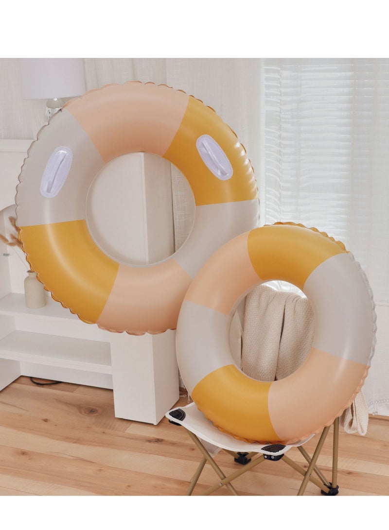 90CM Yellow Stripe Printed Green Swimming Ring Inflatable Pool Float Floaties Air Sofa Floating Large Backrest Mesh Bottom Water Party Summer Beach
