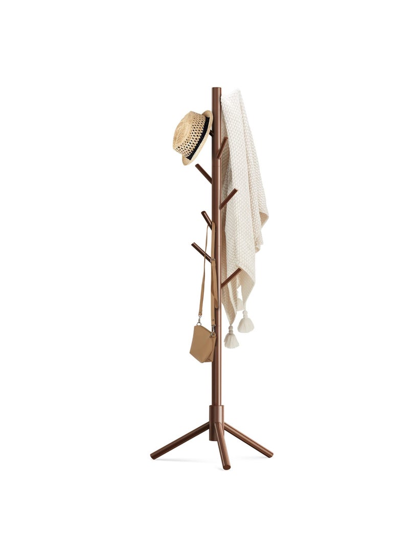 ZERIFAM Coat Rack, Freestanding Wooden Coat Rack with 3 Adjustable Sizes Coat Tree and 8 Hooks for Bedroom Office Hallway Entryway Bedroom(Walnut) - Image 1
