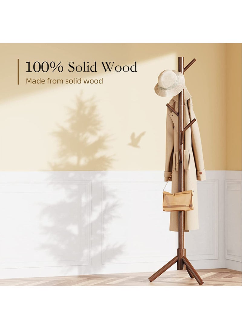 ZERIFAM Coat Rack, Freestanding Wooden Coat Rack with 3 Adjustable Sizes Coat Tree and 8 Hooks for Bedroom Office Hallway Entryway Bedroom(Walnut) - Image 3