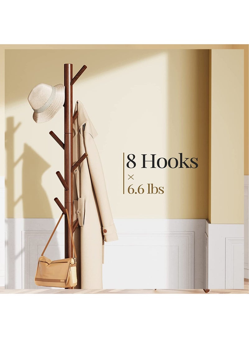 ZERIFAM Coat Rack, Freestanding Wooden Coat Rack with 3 Adjustable Sizes Coat Tree and 8 Hooks for Bedroom Office Hallway Entryway Bedroom(Walnut) - Image 4