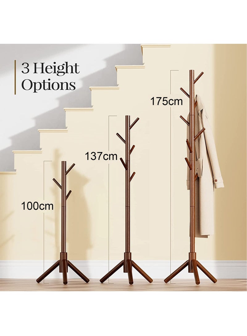 ZERIFAM Coat Rack, Freestanding Wooden Coat Rack with 3 Adjustable Sizes Coat Tree and 8 Hooks for Bedroom Office Hallway Entryway Bedroom(Walnut) - Image 5