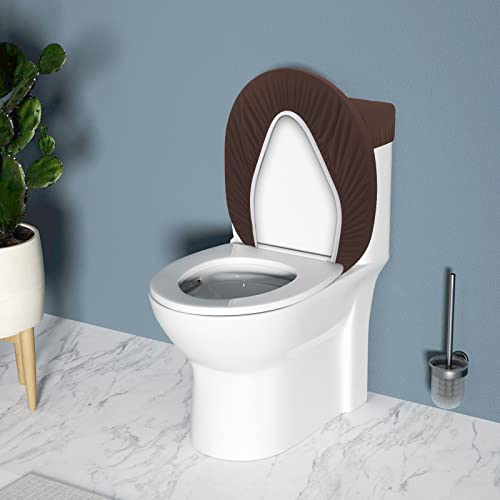AZHCHKE Toilet Lid and Tank Cover Set - Stretch Washable Spandex Fabric Protector for Bathroom Seats - Fits Most Toilets, Coffee - Image 5