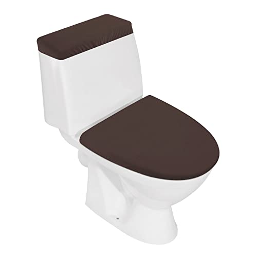 AZHCHKE Toilet Lid and Tank Cover Set - Stretch Washable Spandex Fabric Protector for Bathroom Seats - Fits Most Toilets, Coffee - Image 1