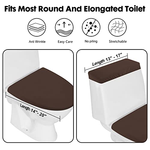 AZHCHKE Toilet Lid and Tank Cover Set - Stretch Washable Spandex Fabric Protector for Bathroom Seats - Fits Most Toilets, Coffee - Image 3
