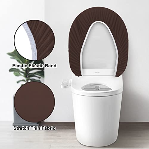 AZHCHKE Toilet Lid and Tank Cover Set - Stretch Washable Spandex Fabric Protector for Bathroom Seats - Fits Most Toilets, Coffee - Image 4
