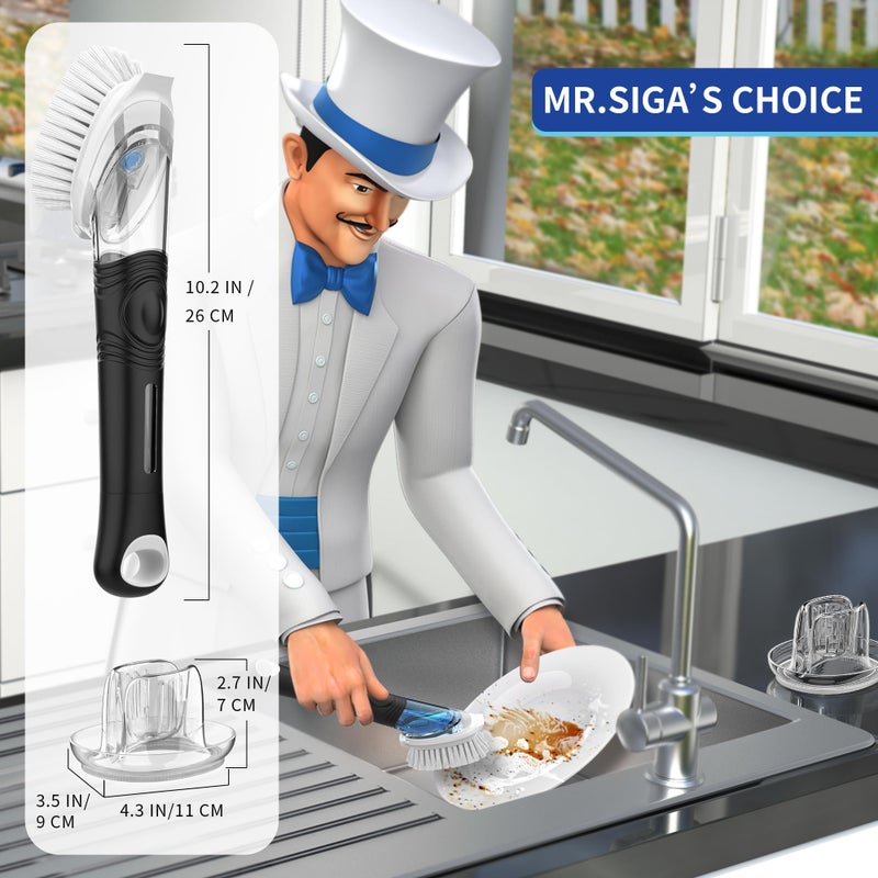 Mr Siga MR.SIGA Soap Dispensing Dish Brush Storage Set, Kitchen Brush with Holder for Pot Pan Sink Cleaning - Image 2