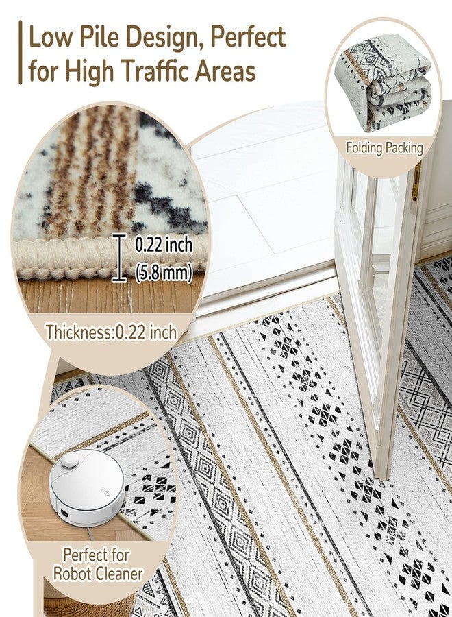 BESTSWEETIE سجاد BESTSWEETIE مقاس 5x7 لغرفة المعيشة، قابل للغسل، بنمط مغربي ريفي، بنقوش هندسية محايدة، وبر منخفض، مانع للانزلاق، ناعم الملمس، مناسب لغرفة النوم، المطبخ، غرفة الطعام، المدخل، أسود/بني/كحلي - Image 3