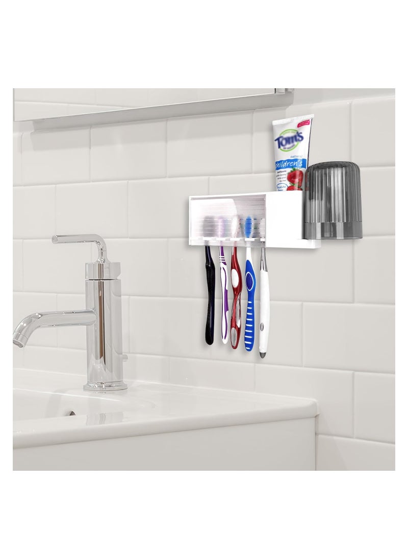 SYOSI Wallmount Toothbrush Holder, 5 Slots with Cover, Plastic Multifunctional Toothpaste Toothbrush Organizer, Compatible with Oral-B Cross Action, Colgate Renewal, for Shower, RV, Camper(White)  - Image 2