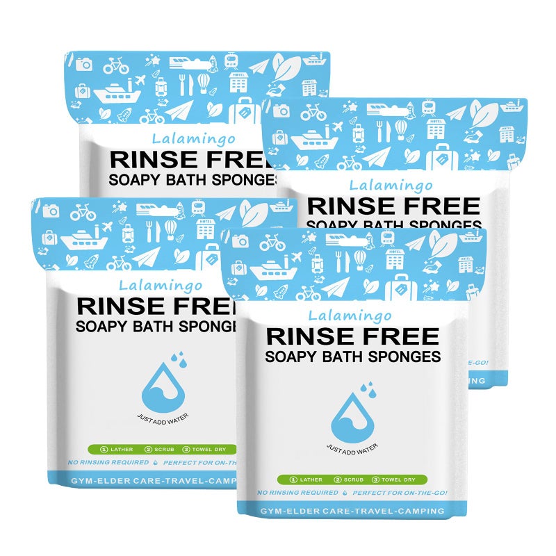 Lalamingo 100 PCS Disposable Rinse Free Bath Sponges, No Rinse Bathing Wipes for Adults, Soap Infused Dry Shower Wipes for Elderly, Bedridden, Camping, Post Surgery(25 Count 4 Pack) - Image 1