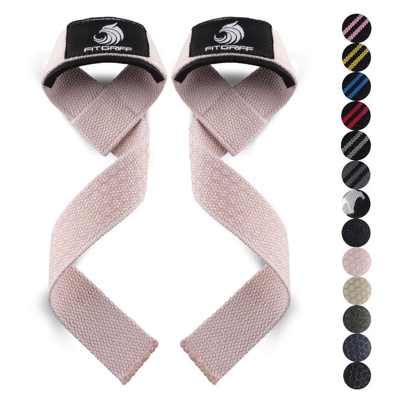 Fitgriff Lifting Wrist Straps for Weightlifting Gym Deadlift Workout Made of Premium Cotton Padded Men Women Standard Blush Pink SiliconeGrip - Image 2