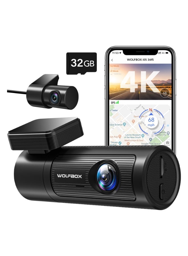 وولف بوكس داش كام وولف بوكس i05 أمامية 4K + خلفية 1080P مع GPS وWiFi - Image 1