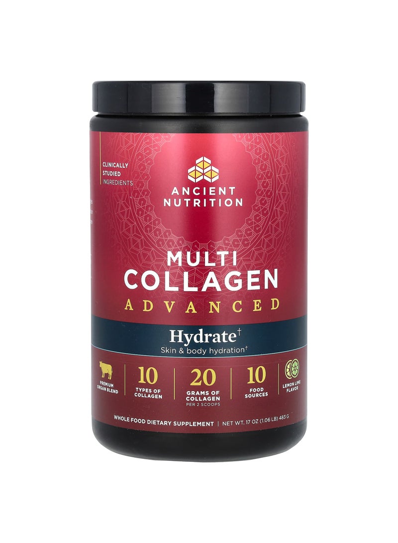 Ancient Nutrition Multi Collagen Advanced, Hydrate, Lemon Lime, 17 oz (483 g)