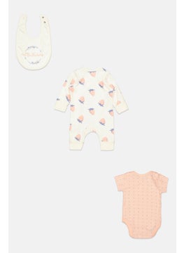 Toddlers Girl 3 Piece Allover Print Rompers And Bib Set, Cream Combo - pzsku/ZF2F263CF1A47734295F1Z/45/_/1737642562/fcbbe157-3b27-4577-9e11-32f43d255cab