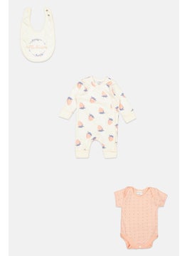 Toddlers Girl 3 Piece Allover Print Rompers And Bib Set, Cream Combo - pzsku/ZF2F263CF1A47734295F1Z/45/_/1737642565/cad90dd3-70ba-47de-ac19-b25671028200