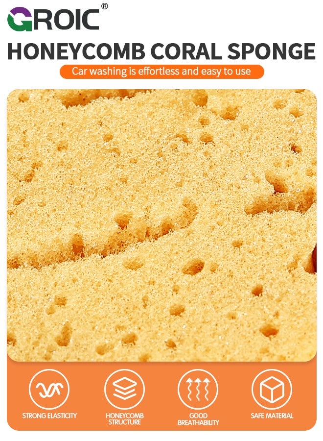 GROIC 3-PCs Car Wash Sponges Large Cleaning Honeycomb Sponges, Car Cleaning Supplies High Foam Cleaning Washing Sponge Pad for Car Cleaning Scrubber Non-Scratch 16.5*10*9 CM - Image 4