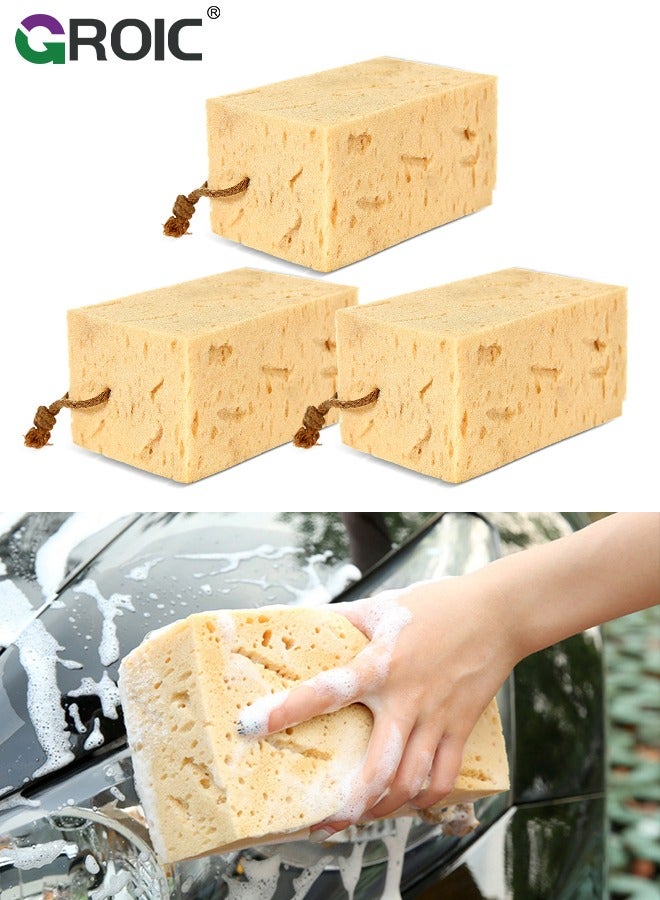 GROIC 3-PCs Car Wash Sponges Large Cleaning Honeycomb Sponges, Car Cleaning Supplies High Foam Cleaning Washing Sponge Pad for Car Cleaning Scrubber Non-Scratch 16.5*10*9 CM - Image 1