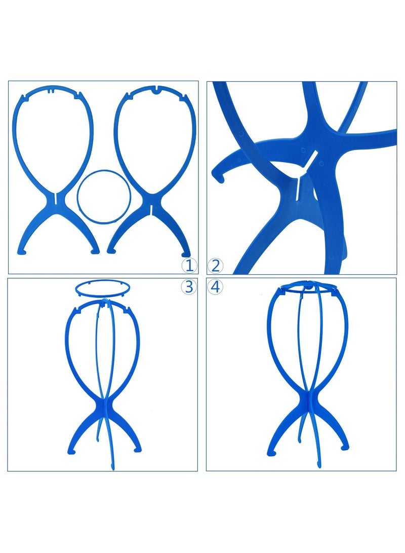 إستيل حامل شعر مستعار 6 قطع قابل للحمل بلاستيك متين قابل للطي حامل شعر مستعار أداة عرض قطع شعر مستعار ثابت حامل مجفف (أزرق) - Image 5