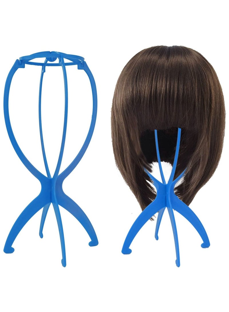 إستيل حامل شعر مستعار 6 قطع قابل للحمل بلاستيك متين قابل للطي حامل شعر مستعار أداة عرض قطع شعر مستعار ثابت حامل مجفف (أزرق) - Image 2