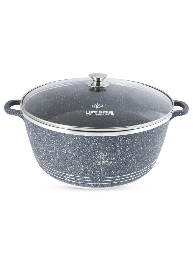 Life Smile 44cm (25 Liter) LIFE SMILE Non-Stick Cooking Pot | Aluminum Soup Pot With Glass Lid | 100% PFOA Free, Fixed Handle | Multi Layer Non-Stick Granite Coating | Oven safe Cookwares - Image 1
