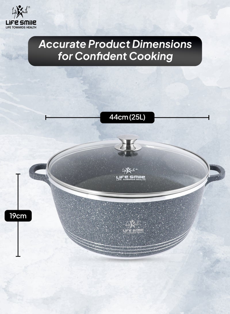 Life Smile 44cm (25 Liter) LIFE SMILE Non-Stick Cooking Pot | Aluminum Soup Pot With Glass Lid | 100% PFOA Free, Fixed Handle | Multi Layer Non-Stick Granite Coating | Oven safe Cookwares - Image 3