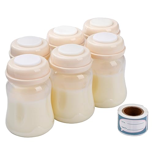 Phanpy Breast Milk Storage Bottles 6pcs with Handwriting Stickers, 6oz Breastmilk Storage Containers for Fridge, Wide Neck Breast Milk Freezer Storage Organizer, Compatible with Phanpy Breast Pump - Image 1