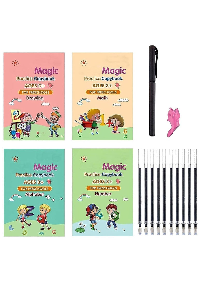Bills Sank Magic Practice Copybook 4 BOOK 10 REFILL 1 pen 1 grip Number Tracing Book for Preschoolers with Pen Magic Calligraphy Copybook Set Practical Reusable Writing Tool Simple Hand Lettering - Image 1
