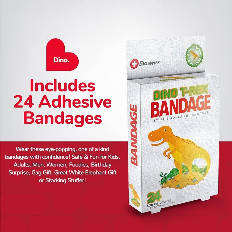BioSwiss Bandages Dinosaur Shaped Self Adhesive Bandage Latex Free Sterile Wound Care 24 Count - Image 2