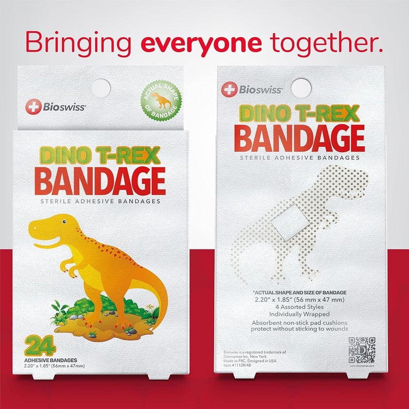 BioSwiss Bandages Dinosaur Shaped Self Adhesive Bandage Latex Free Sterile Wound Care 24 Count - Image 3