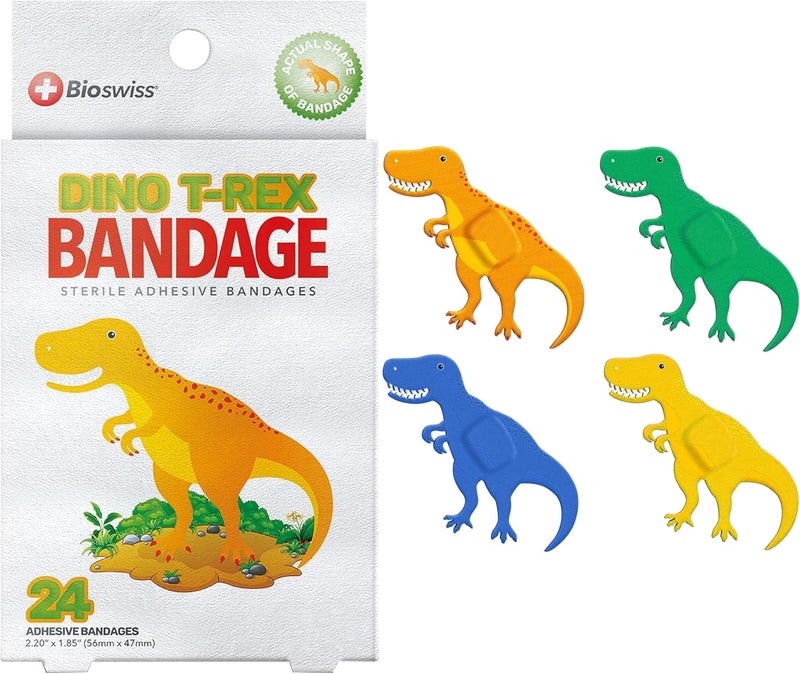 BioSwiss Bandages Dinosaur Shaped Self Adhesive Bandage Latex Free Sterile Wound Care 24 Count - Image 1