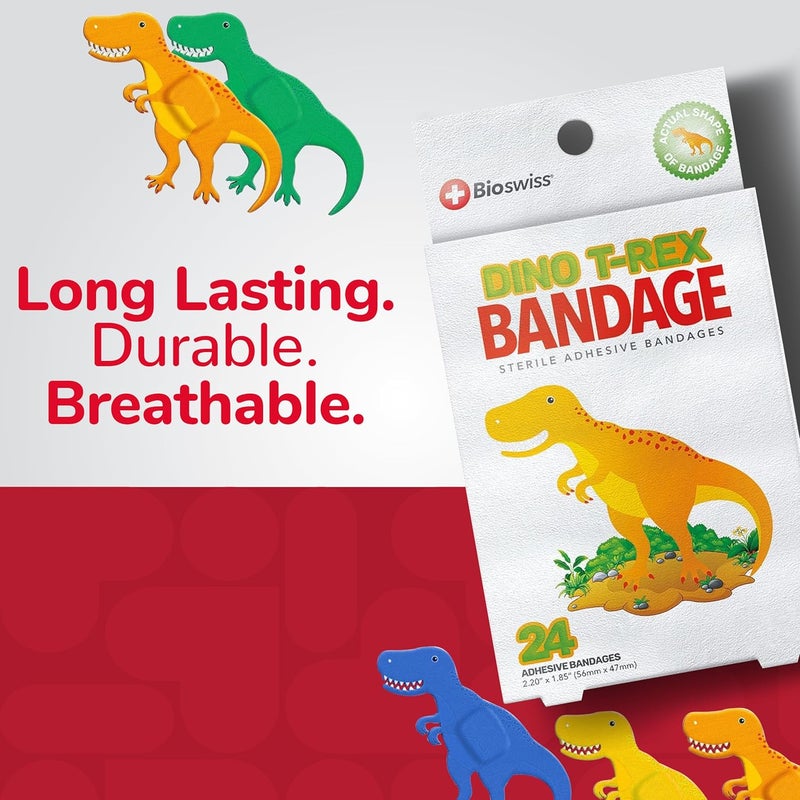 BioSwiss Bandages Dinosaur Shaped Self Adhesive Bandage Latex Free Sterile Wound Care 24 Count - Image 5